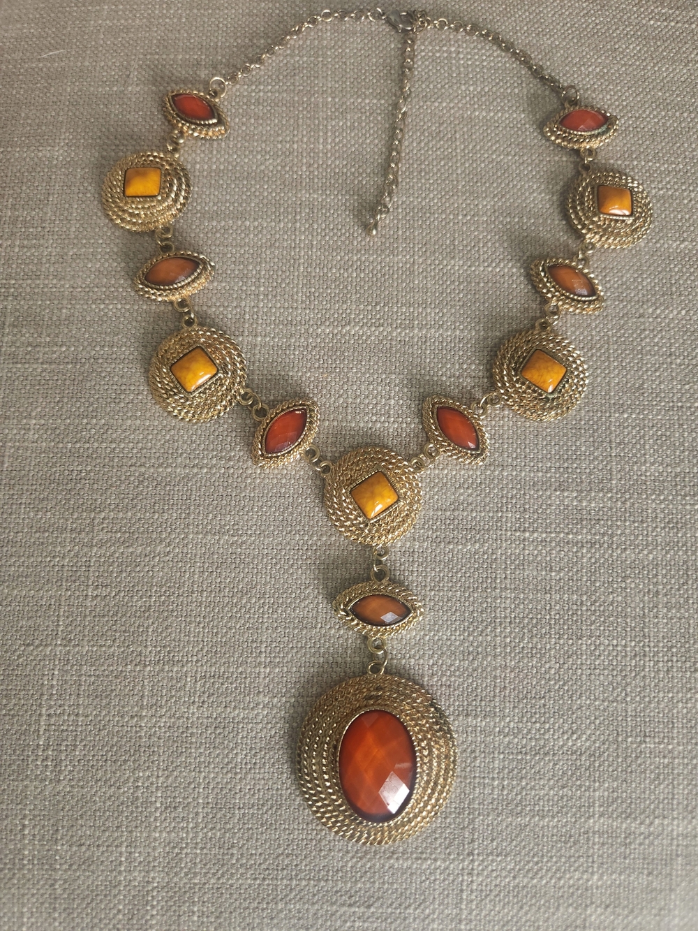 Gold-Tone Necklace with Orange and Amber Gemstones